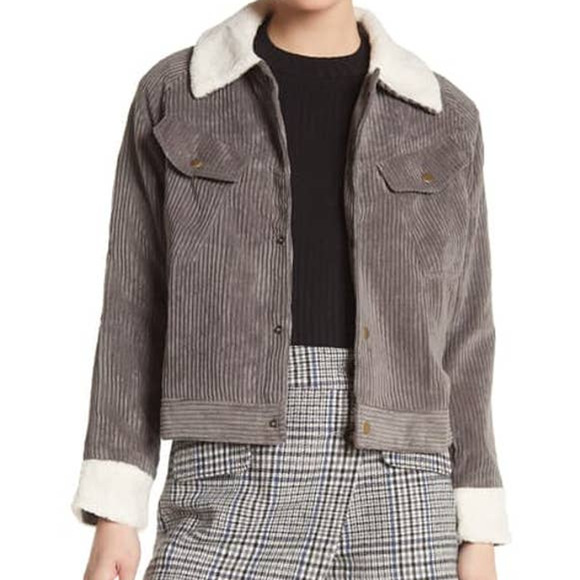 HYFVE Jackets & Blazers - Nordstrom HYFVE Faux Fur Trim Corduroy Trucker Jacket Charcoal Size Medium NWT
